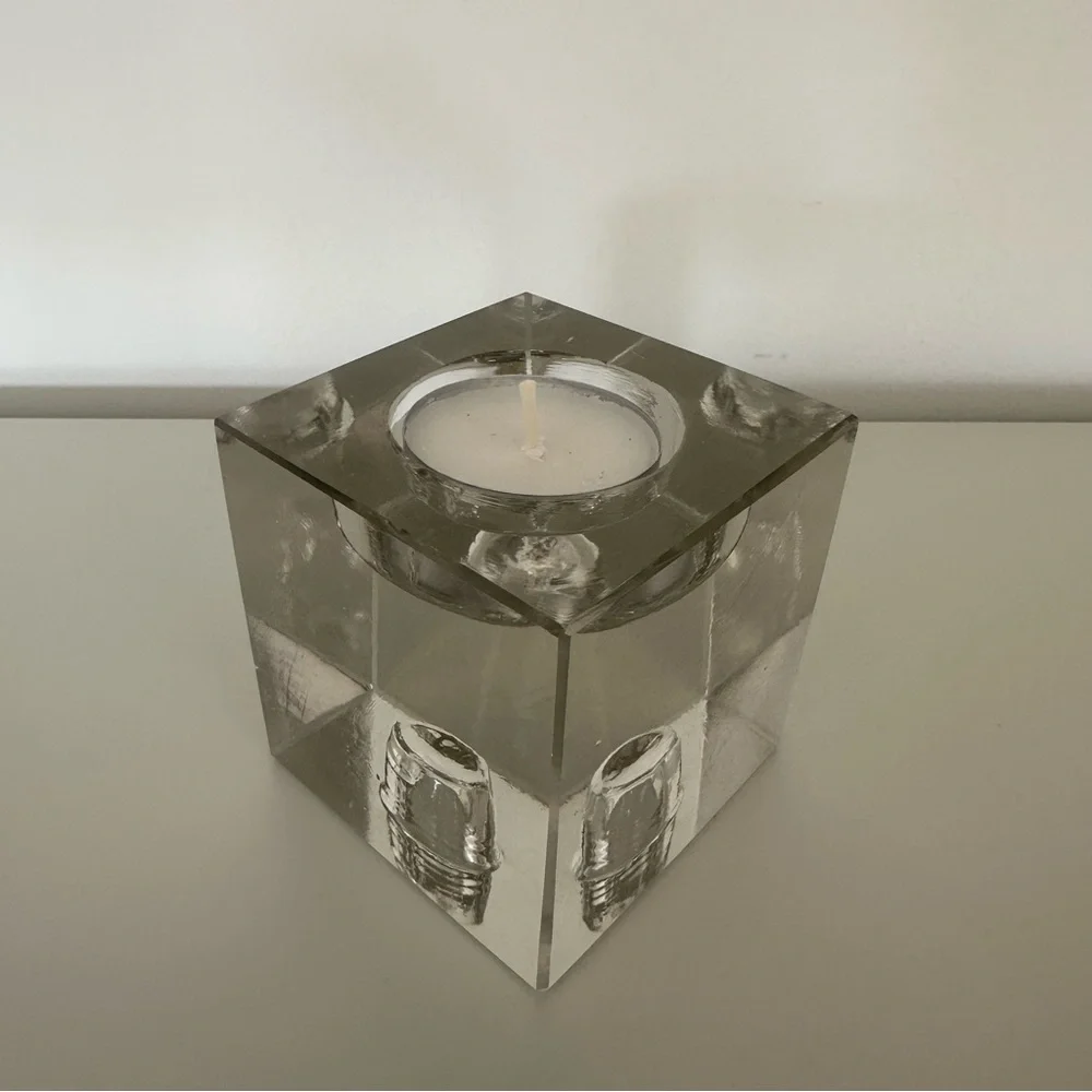 Anthropologie Solid Crystal Glass Reversible Cube Candle Holder 3